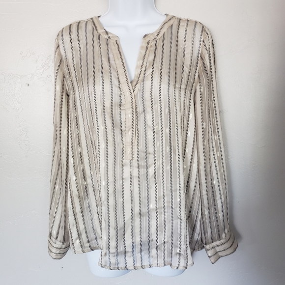 Collective Concepts Beige Gold Black Stripe Blouse - Picture 2 of 8